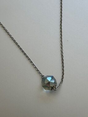 Swarovski Silver Necklace with Iridescent Blue-Green Crystal